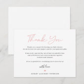 Moderne Typografie Rosa Drehbuchmädchen Babydusche Dankeskarte (Vorne/Hinten)