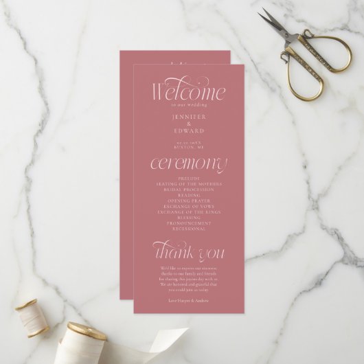 Moderne Typografie Rosé Hochzeitsprogramm Programm (Vorderseite/Rückseite Beispiel)
