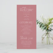 Moderne Typografie Rosé Hochzeitsprogramm Programm (Stehend Vorderseite)