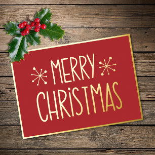 Moderne Typografie Rot Gold Frohe Weihnachten Folien Feiertagskarte