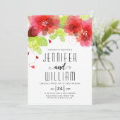 Moderne Typografie Rote Blume Blumenhochzeit Einladung (Stehend Vorderseite)