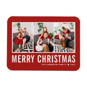 Moderne Typografie - Rote FotoCollage Weihnachten Magnet