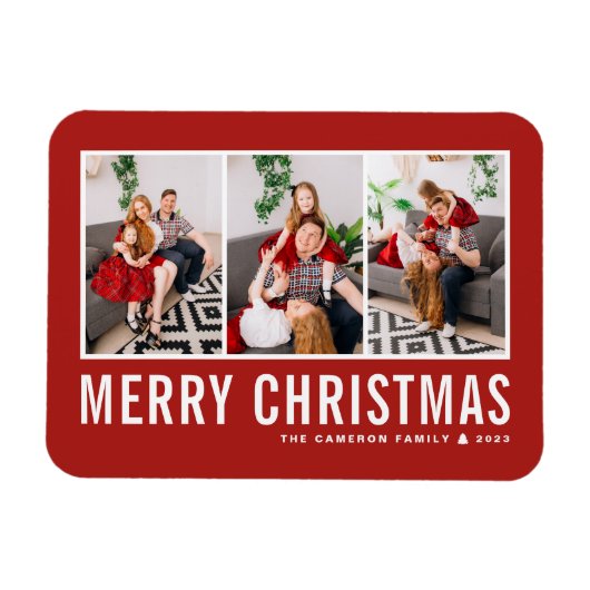 Moderne Typografie - Rote FotoCollage Weihnachten Magnet (Horizontal)