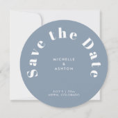 Moderne Typografie rund Circle Dusty Blue Save The Date (Vorderseite)