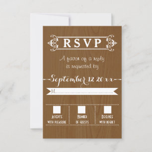 Moderne Typografie rustikale Holzhochzeit RSVP Karte