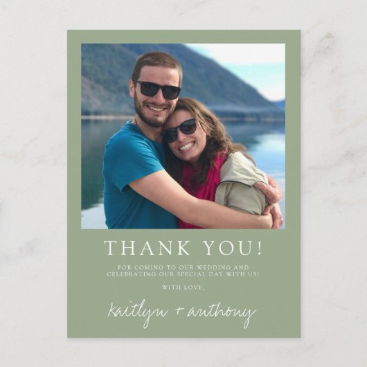 Moderne Typografie Sage Green Minimalistic Foto Postkarte (Vorderseite)