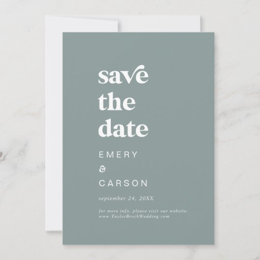Moderne Typografie | Sage Green Save the Date (Vorderseite)