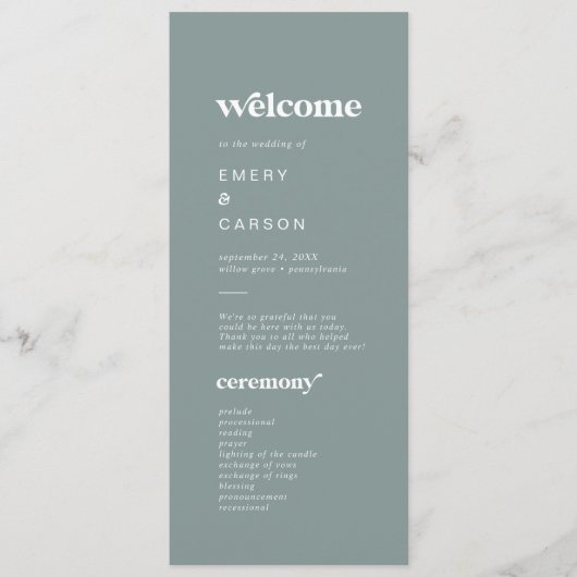 Moderne Typografie | Sage Green Wedding Program Programm (Vorderseite)