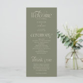 Moderne Typografie Salbeigrüne Hochzeitsprogramm Programm (Stehend Vorderseite)