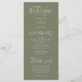 Moderne Typografie Salbeigrüne Hochzeitsprogramm Programm (Vorderseite)