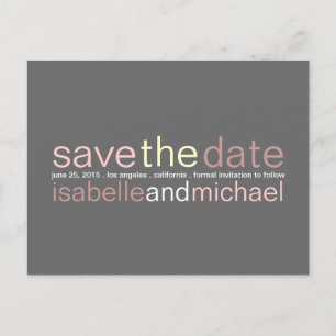 Moderne Typografie Save the Date, die Rosa Ankündigungspostkarte
