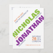 Moderne Typografie Save the Date Postkarte (Vorne/Hinten)