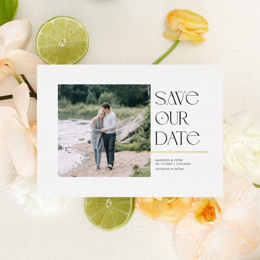 Moderne Typografie Save the Date Square Foto Folieneinladung