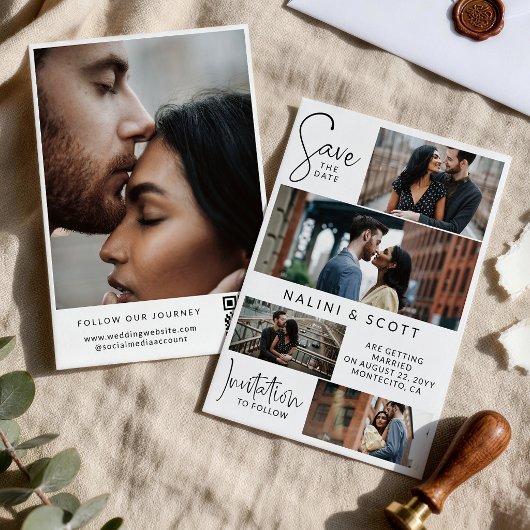 Moderne Typografie-Schnappschüsse QR-Code-Hochzeit Save The Date