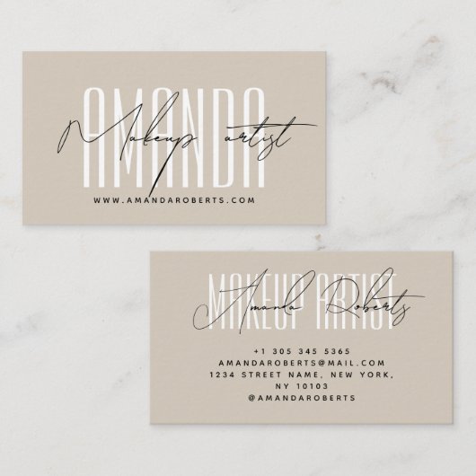 Moderne Typografie-Schrift beige Visitenkarte (Vorne/Hinten)