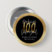 Moderne Typografie schwarz und gold 100. Geburtsta Button (Vorne & Hinten)
