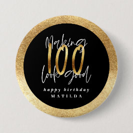 Moderne Typografie schwarz und gold 100. Geburtsta Button
