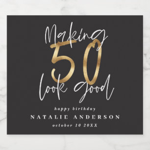 Moderne Typografie Schwarz und Gold 50. Geburtstag Bierflaschenetikett