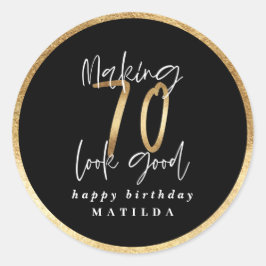 Moderne Typografie schwarz und gold 70. Geburtstag Runder Aufkleber