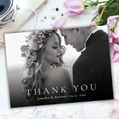 Moderne Typografie Schwarz-Weiß-Foto-Hochzeit Dankeskarte