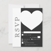 Moderne Typografie Schwarz-weiß Heart Wedding Dinn RSVP Karte (Vorderseite)