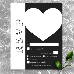 Moderne Typografie Schwarz-weiß Heart Wedding Dinn RSVP Karte