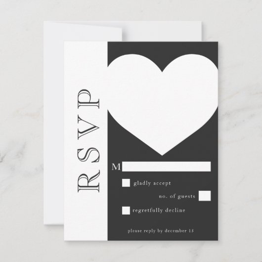 Moderne Typografie Schwarz-weiß Heart Wedding RSVP Karte (Vorderseite)