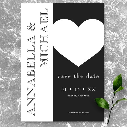 Moderne Typografie Schwarz-weiß Heart Wedding Save The Date