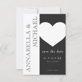 Moderne Typografie Schwarz-weiß Heart Wedding Save The Date (Vorderseite)