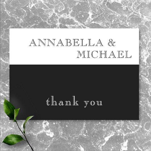 Moderne Typografie Schwarz-weiß Hochzeit Dankeskarte