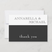 Moderne Typografie Schwarz-weiß Hochzeit Dankeskarte (Vorderseite)