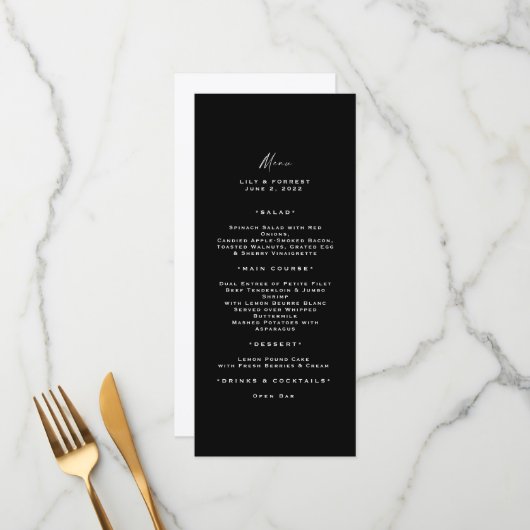 Moderne Typografie, Schwarz & Weiß-Menü Menükarte (Vorderseite/Rückseite Beispiel)