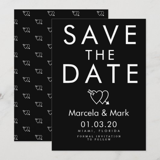 Moderne Typografie Schwarz-weißes Herz rettet die Karte (Vorne/Hinten)