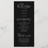 Moderne Typografie Schwarzes Hochzeitszeremonie-Pr Programm (Vorderseite)