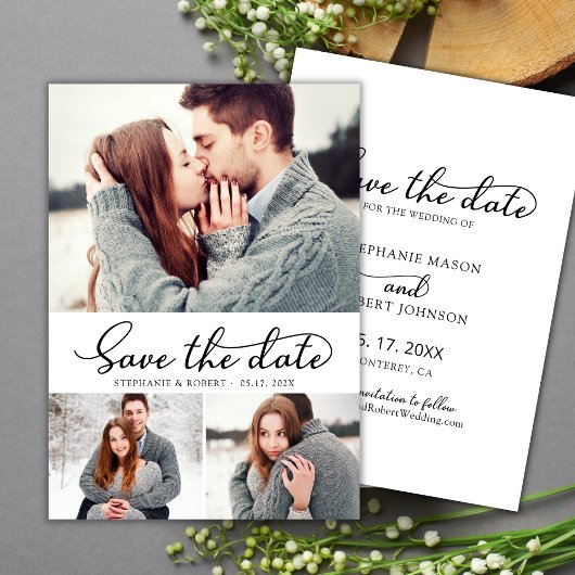 Moderne Typografie Script 3 Foto Collage Wedding Save The Date