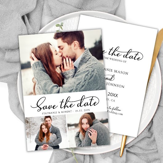 Moderne Typografie Script 3 Foto Collage Wedding Save The Date