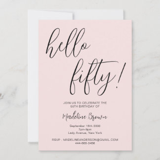 Moderne Typografie Script Blush Pink 50. Geburtsta Einladung
