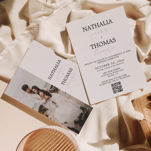 Moderne Typografie Script Foto QR Code Hochzeit Einladung
