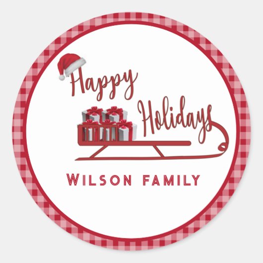 Moderne Typografie Sledge Happy Holidays Runder Aufkleber (Vorderseite)