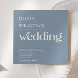 Moderne Typografie Square Foto Dusty Blue Wedding Einladung
