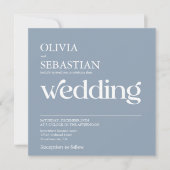 Moderne Typografie Square Foto Dusty Blue Wedding Einladung (Vorderseite)