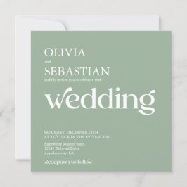 Moderne Typografie Square Foto Sage Green Wedding Einladung