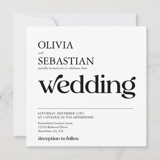 Moderne Typografie Square Foto White Wedding Einladung (Vorderseite)