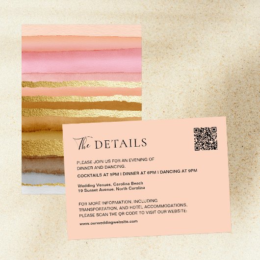 Moderne Typografie Sunset QR Code Hochzeitdetails Begleitkarte