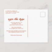 Moderne Typografie Terracotta-Foto Save the Date Ankündigungspostkarte (Rückseite)