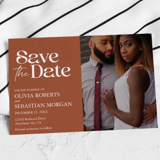 Moderne Typografie Terracotta Foto Wedding Save The Date
