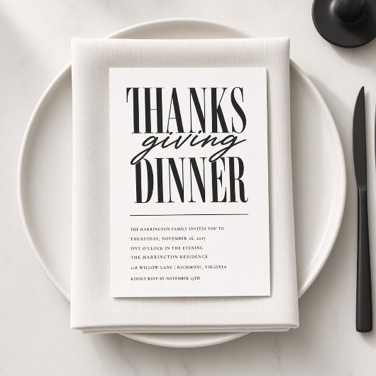 Moderne Typografie Thanksgiving-Dinner Einladung