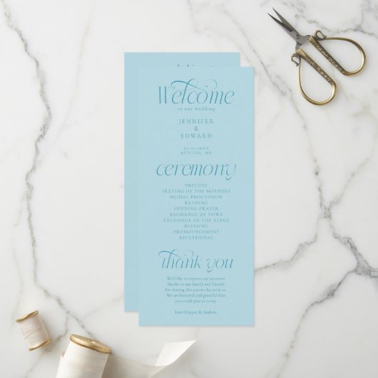 Moderne Typografie Türkises Hochzeitsprogramm Programm (Vorderseite/Rückseite Beispiel)