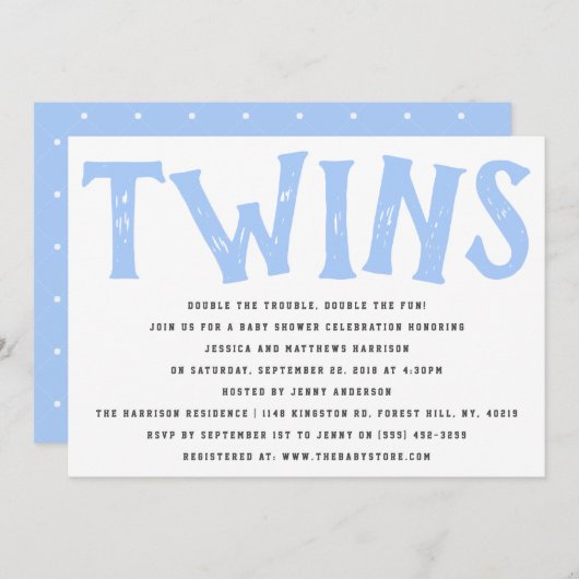 Moderne Typografie Twin Boys Baby Dusche Einladung (Vorne/Hinten)