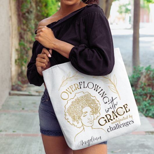 Moderne Typografie Überfließende graue Blumenhaare Tasche